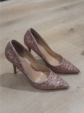 Jewel Badgley Mischka Rose Gold Glitter Pointed-Toe Pumps
